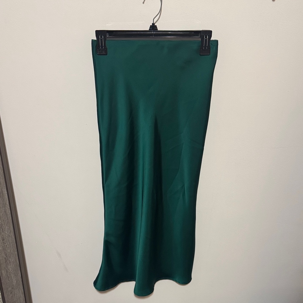 glam Emerald Green Satin Maxi Skirt